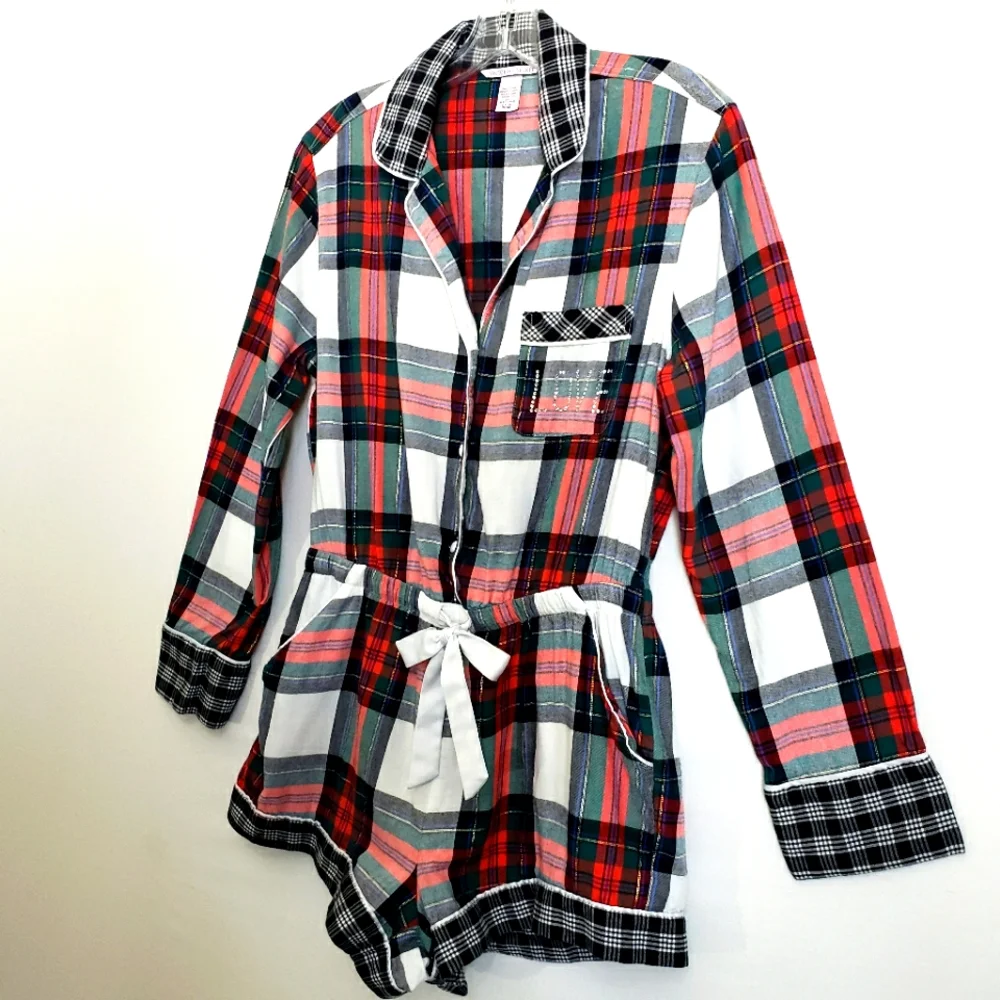 Victoria's Secret Tarten Plaid New Without Tags Longsleeve Romper Pajamas